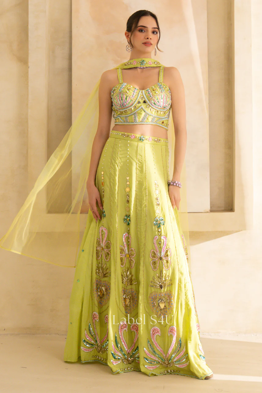 Lime Glow Embellished Lehenga Set