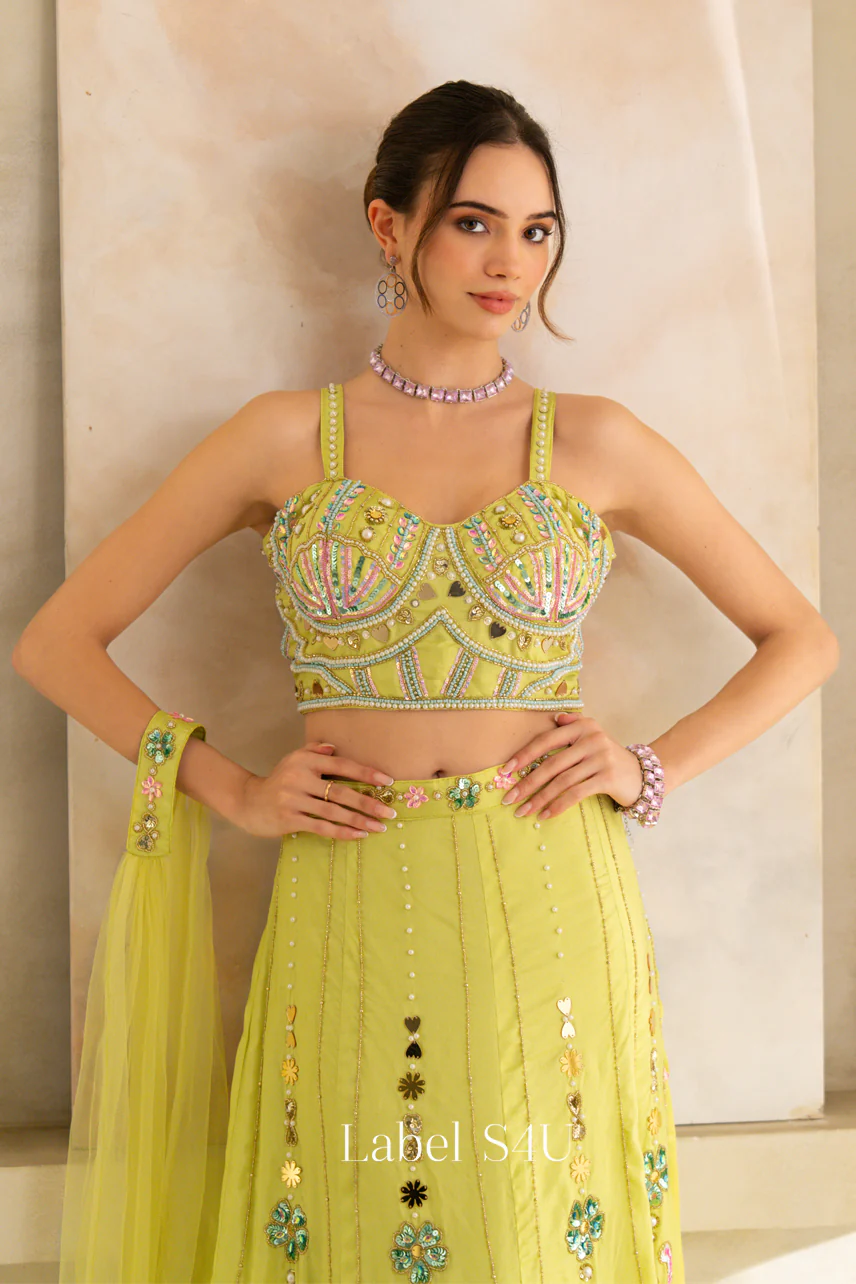 Lime Glow Embellished Lehenga Set - Image 2