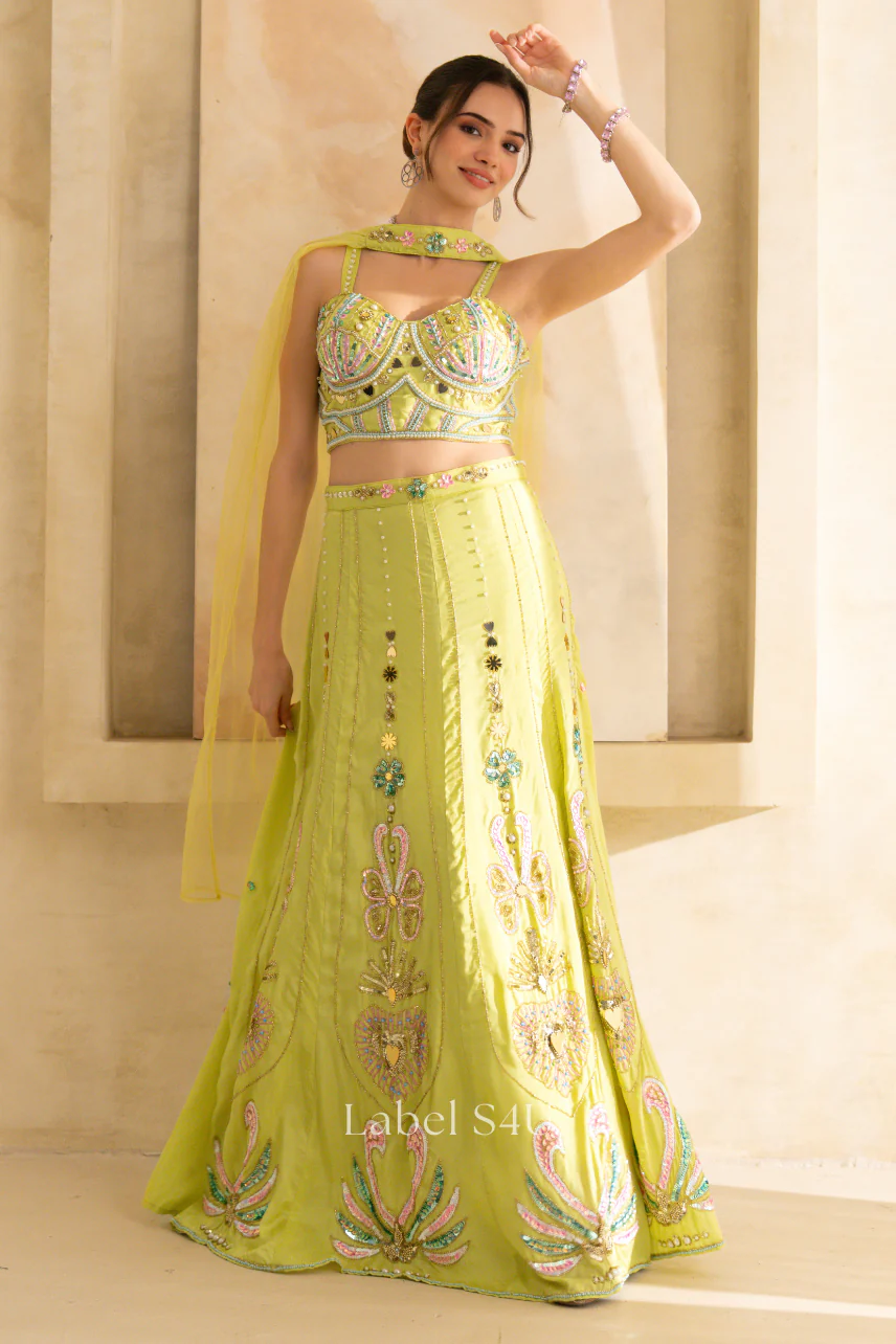 Lime Glow Embellished Lehenga Set - Image 3