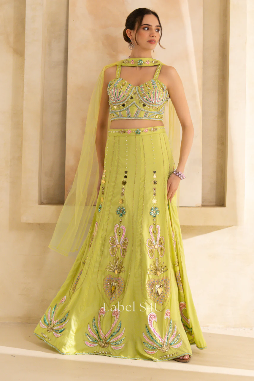 Lime Glow Embellished Lehenga Set - Image 5