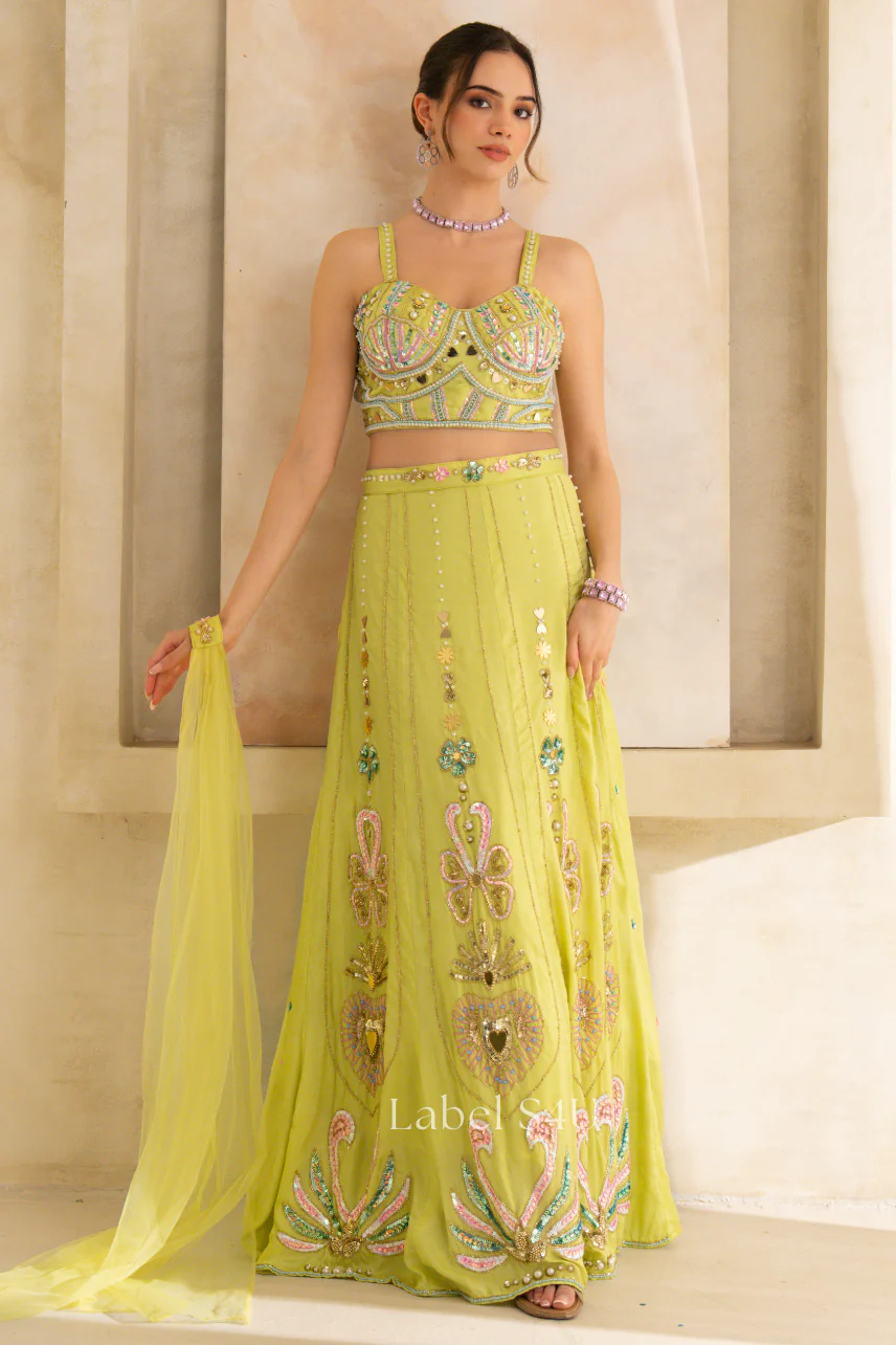 Lime Glow Embellished Lehenga Set - Image 6