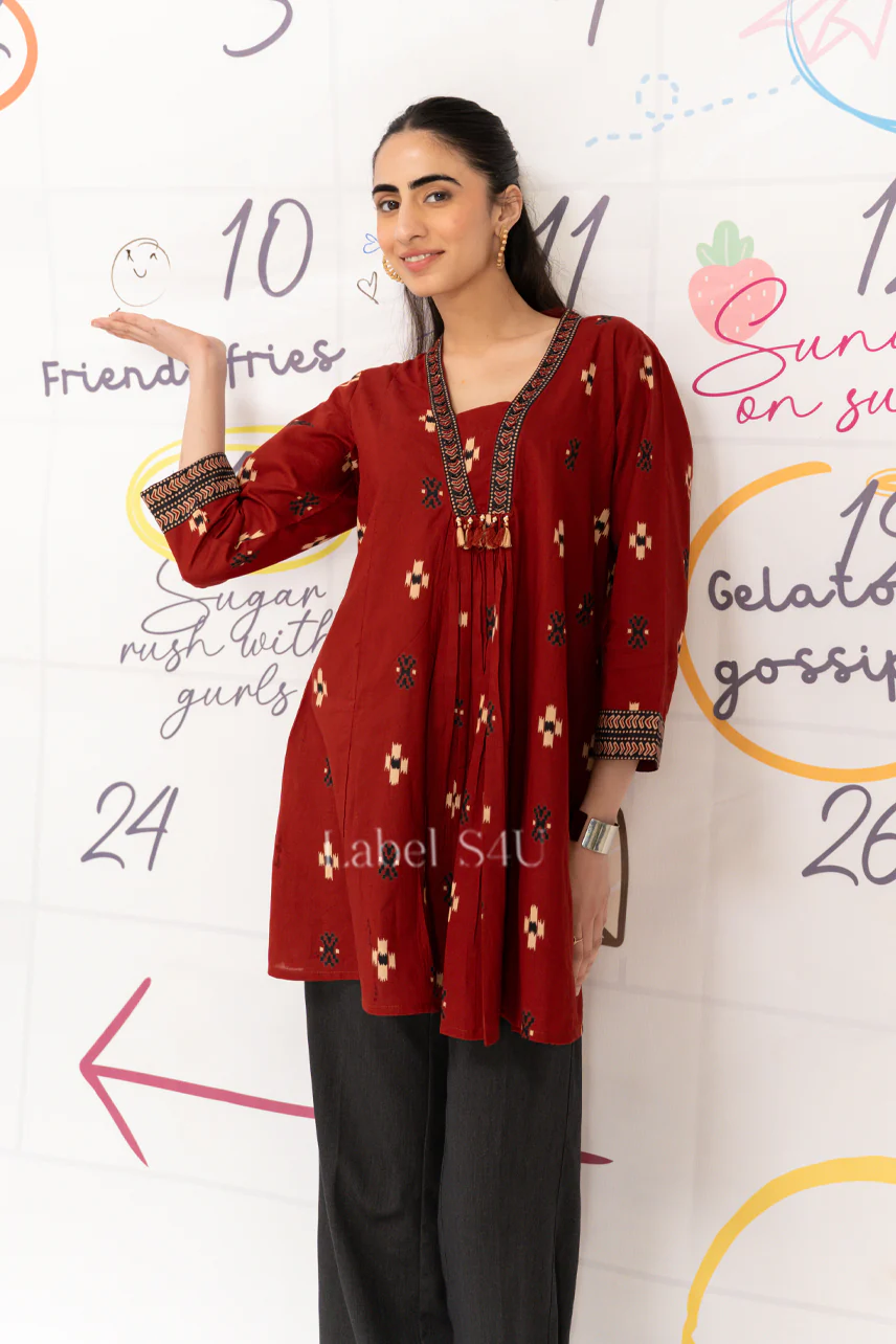 Maroon Motif Printed-Short Top - Image 3