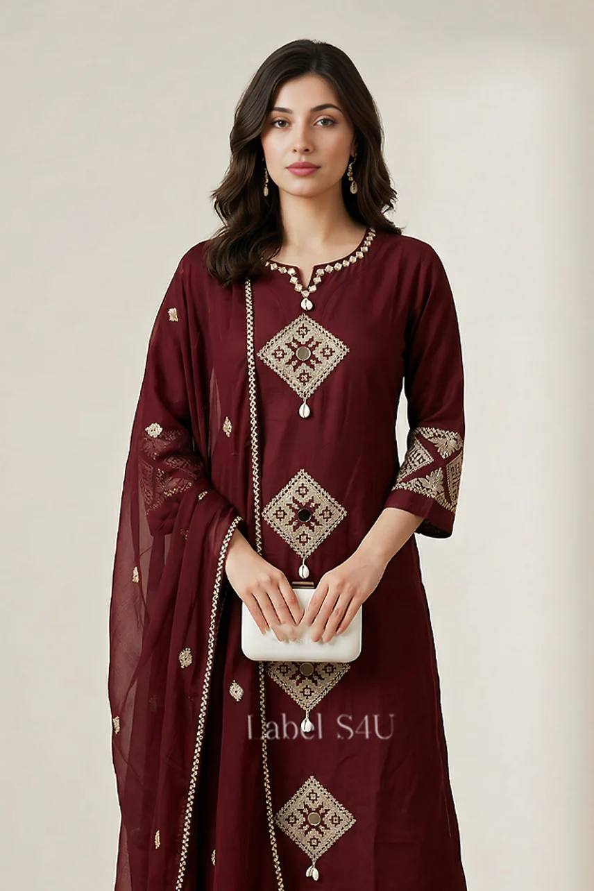 Maroon Muse Cotton-Suit Set - Image 4