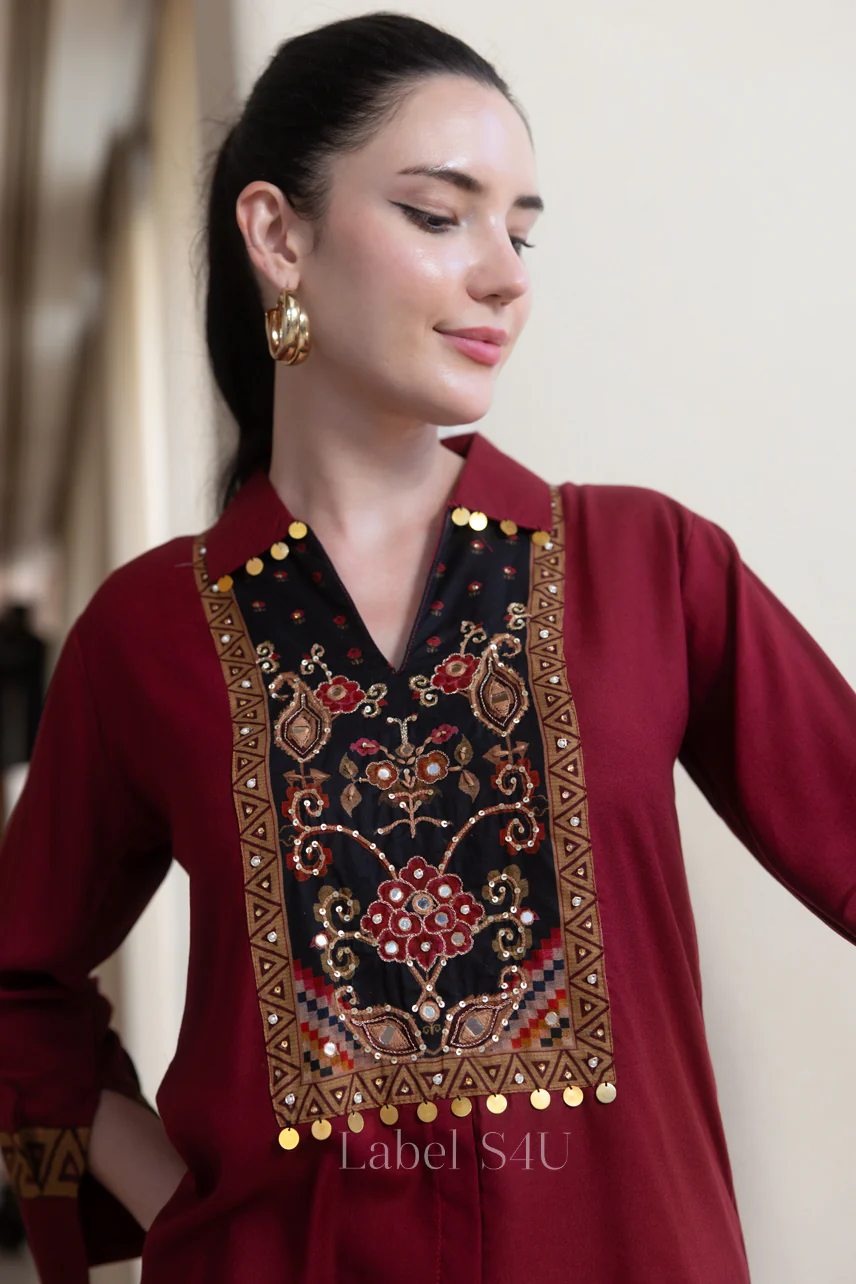 Maroon Rhythm Cotton Co-ord Set - Image 2