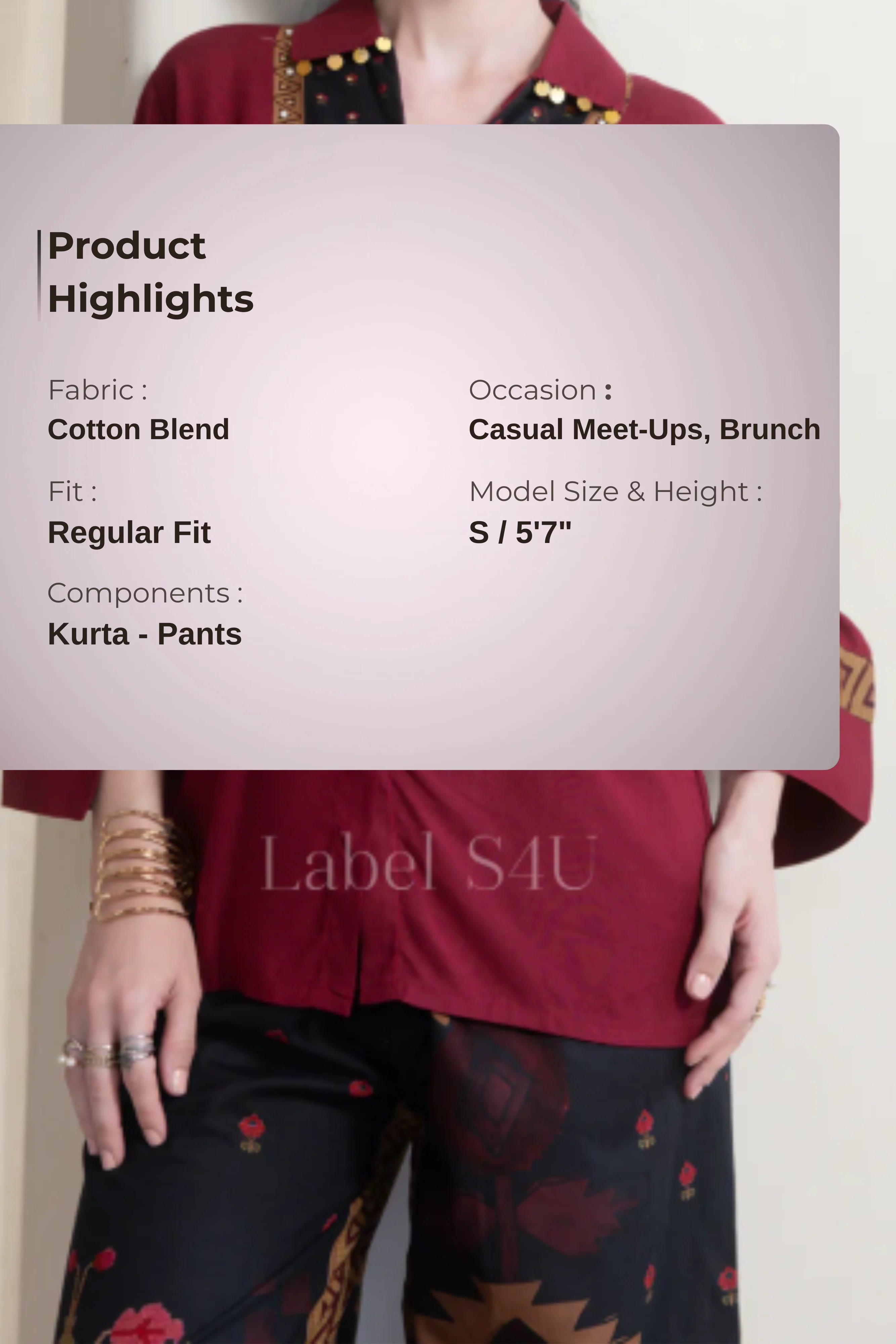 Maroon Rhythm Cotton Co-ord Set - Image 4