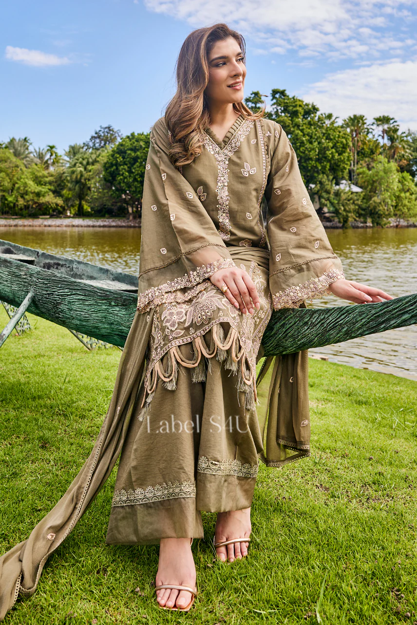 Mehfil-e-Olive Cotton Embroidered Suit Set - Image 6