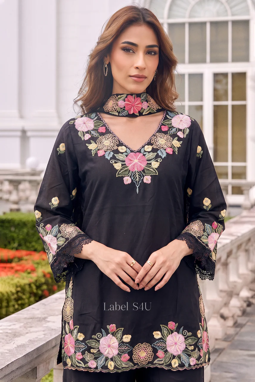 Midnight Bloom Embroidered Palazzo Set - Image 2
