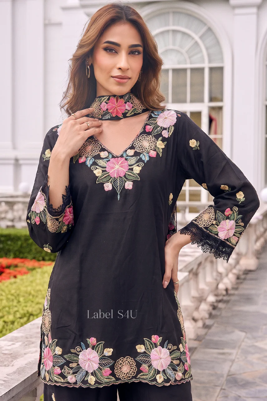 Midnight Bloom Embroidered Palazzo Set - Image 4