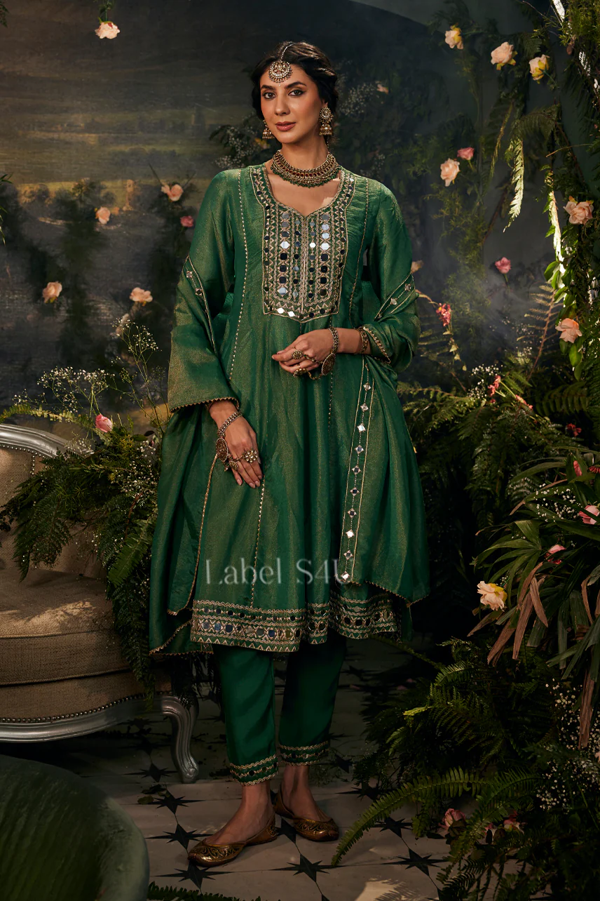 Mirrorwork Green-Anarkali set - Image 3