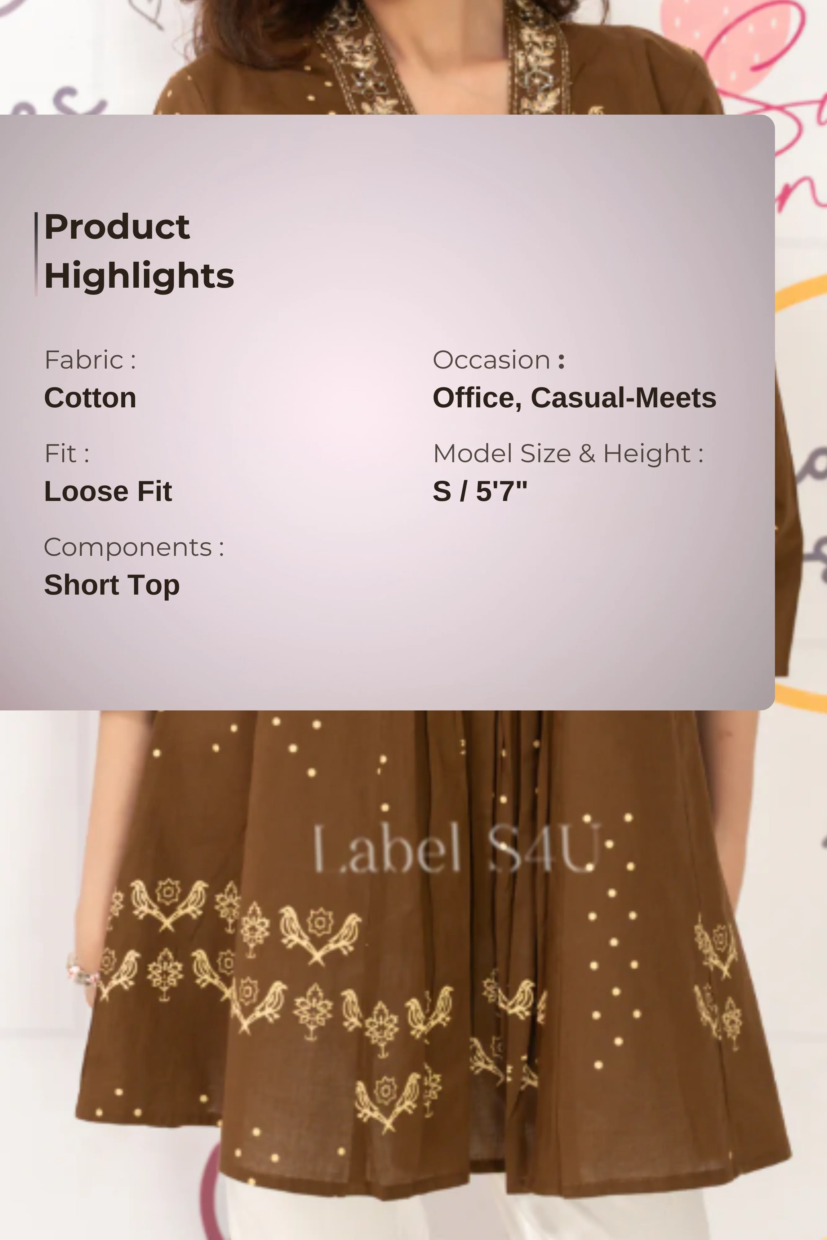 Mocha Folk Printed-Short Top - Image 4