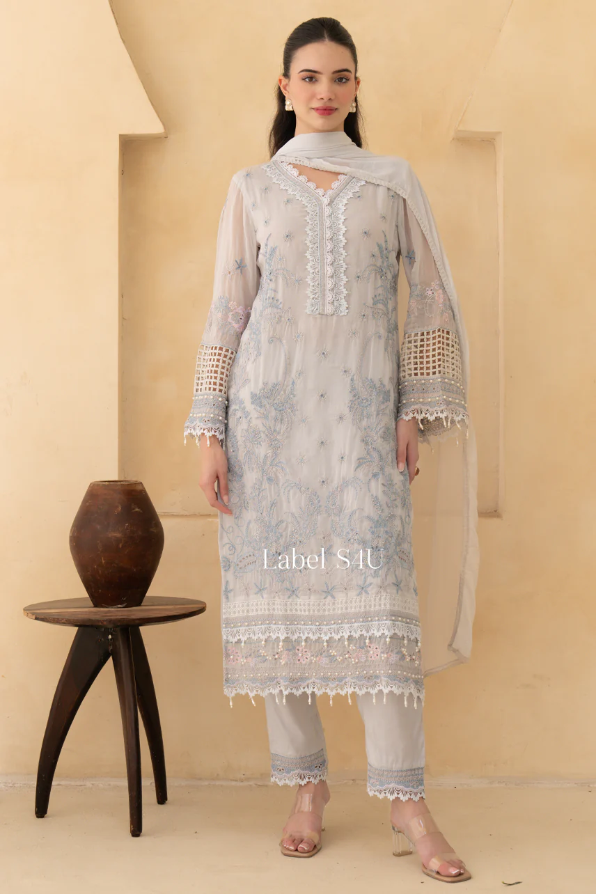 Moonlight Grey Embroidered Suit Set - Image 3