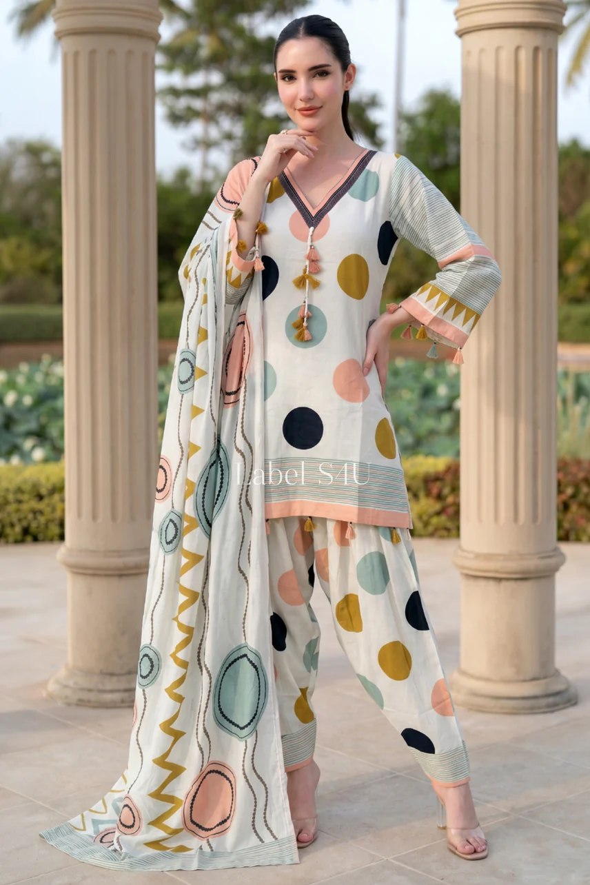 Multicolour Polka Dots Farshi Salwar Set