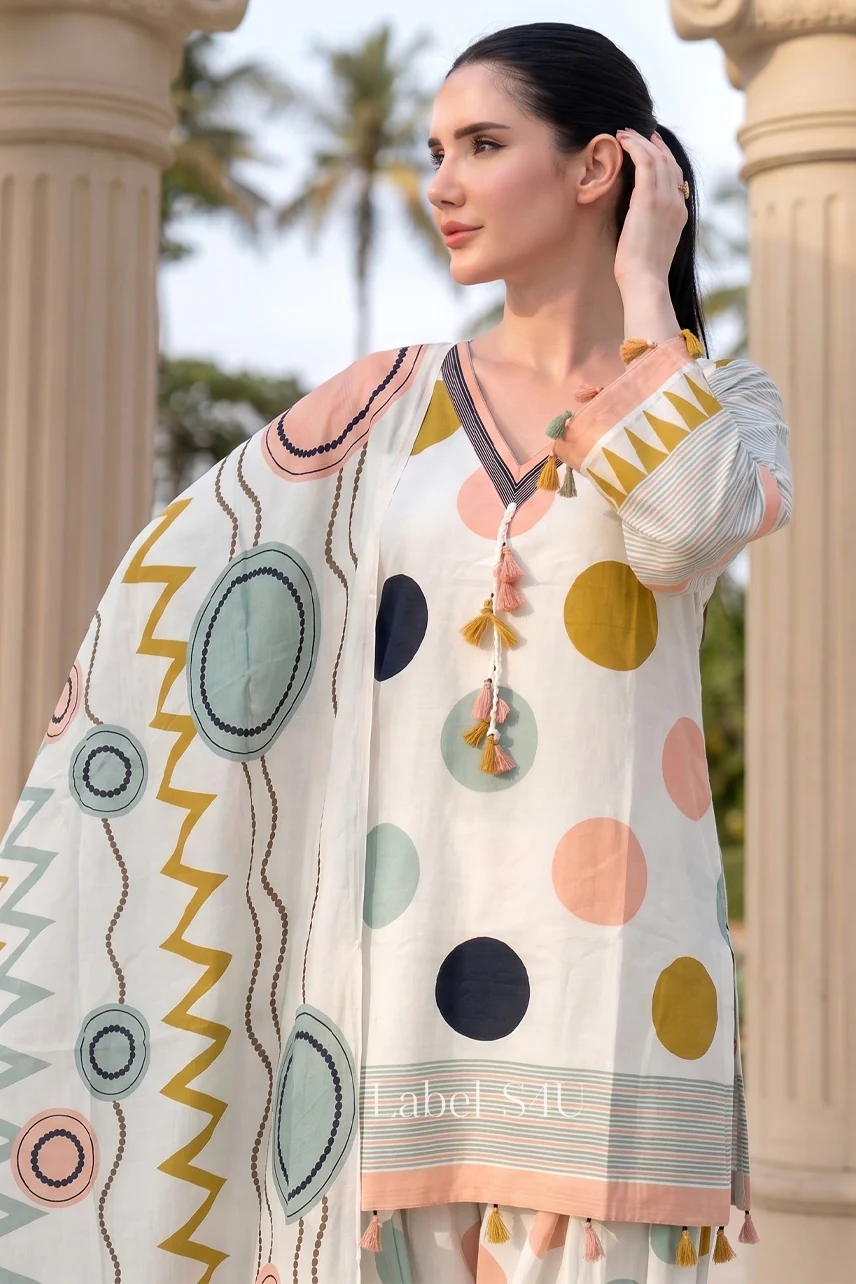 Multicolour Polka Dots Farshi Salwar Set - Image 2
