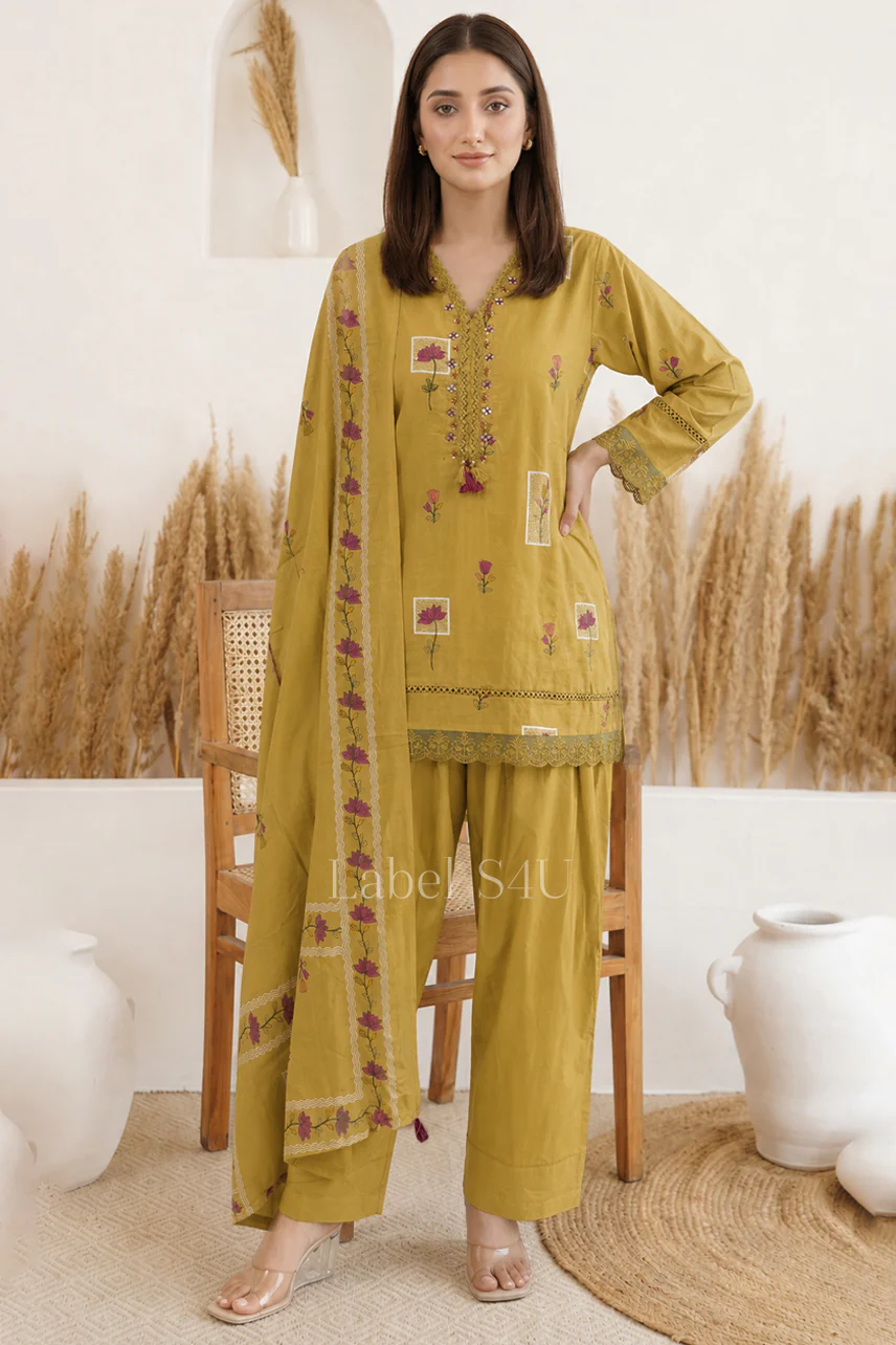 Mustard Printed Farshi Salwar Suit Set