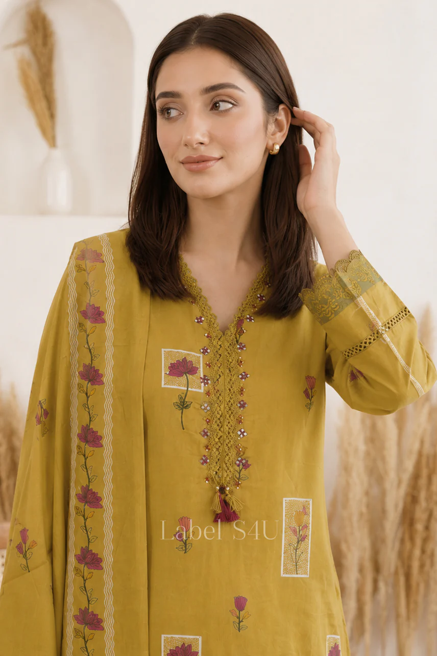 Mustard Printed Farshi Salwar Suit Set - Image 2