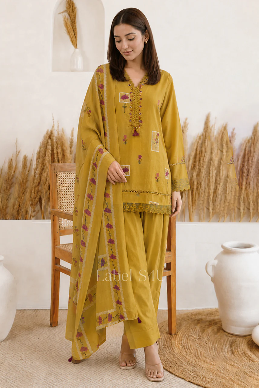 Mustard Printed Farshi Salwar Suit Set - Image 3