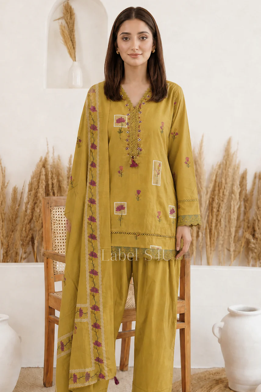 Mustard Printed Farshi Salwar Suit Set - Image 4