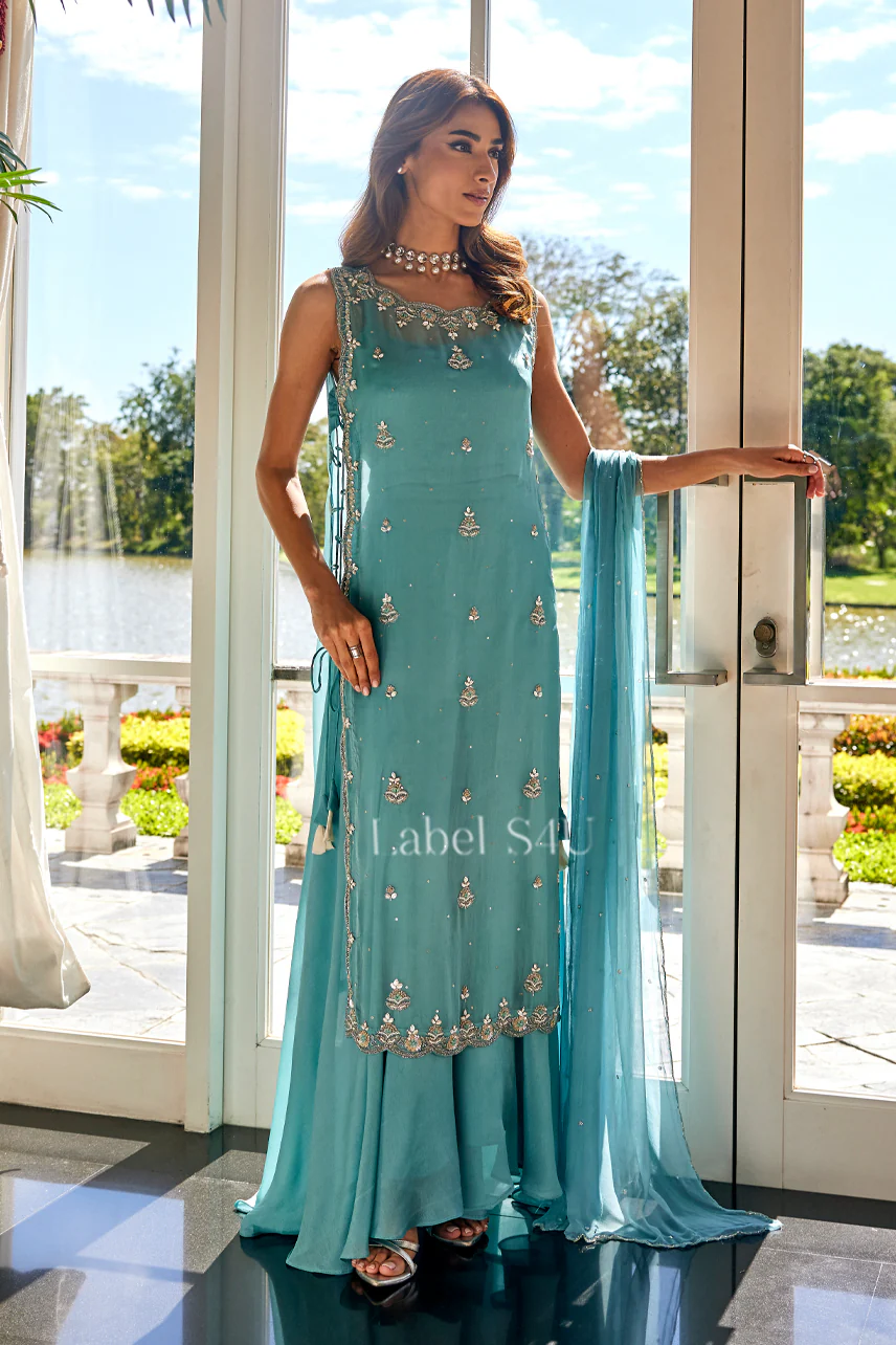 Noor-e-Aqua Handwork Palazzo Set