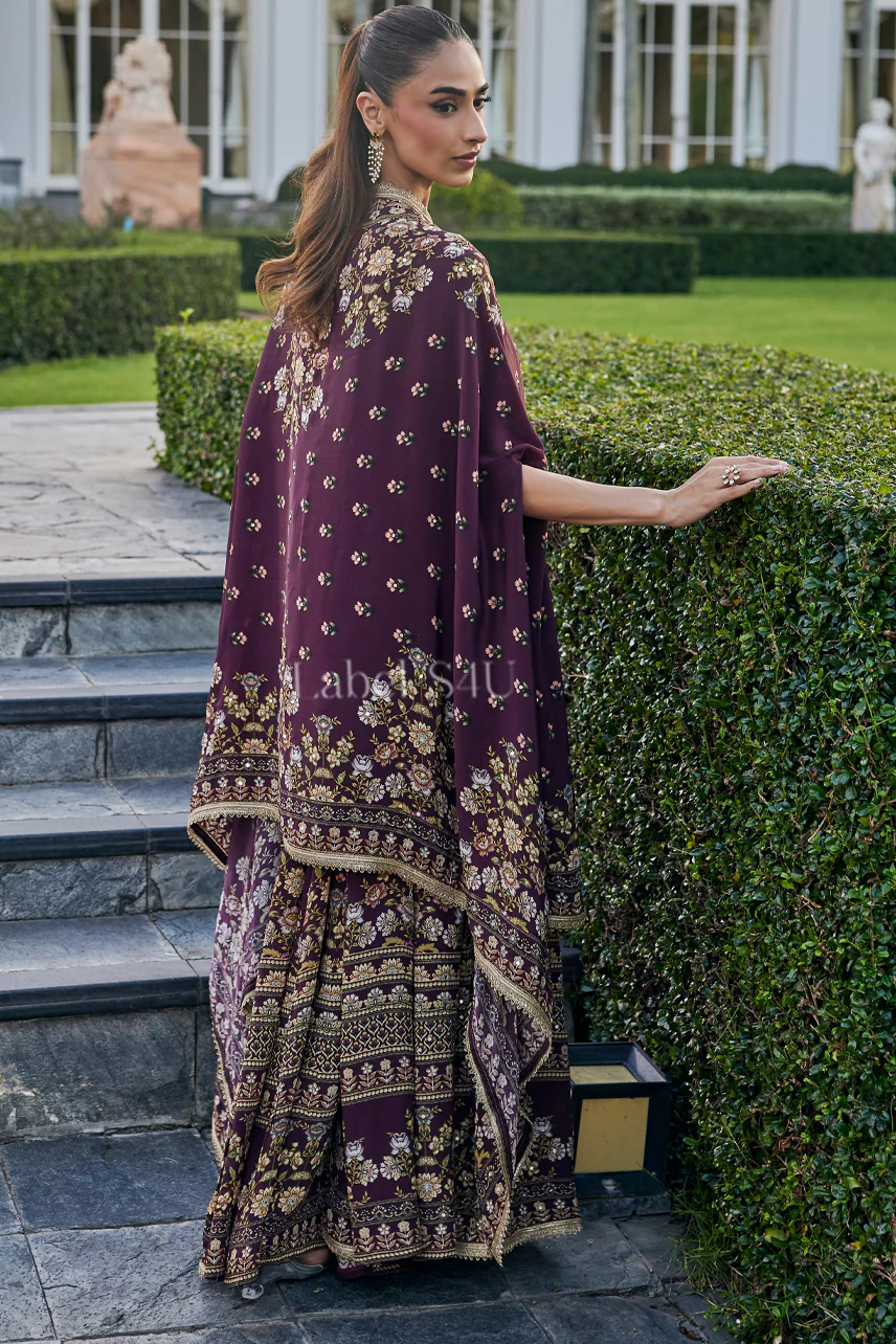Noor-e-Naz Wine Printed-Cape Set - Image 2