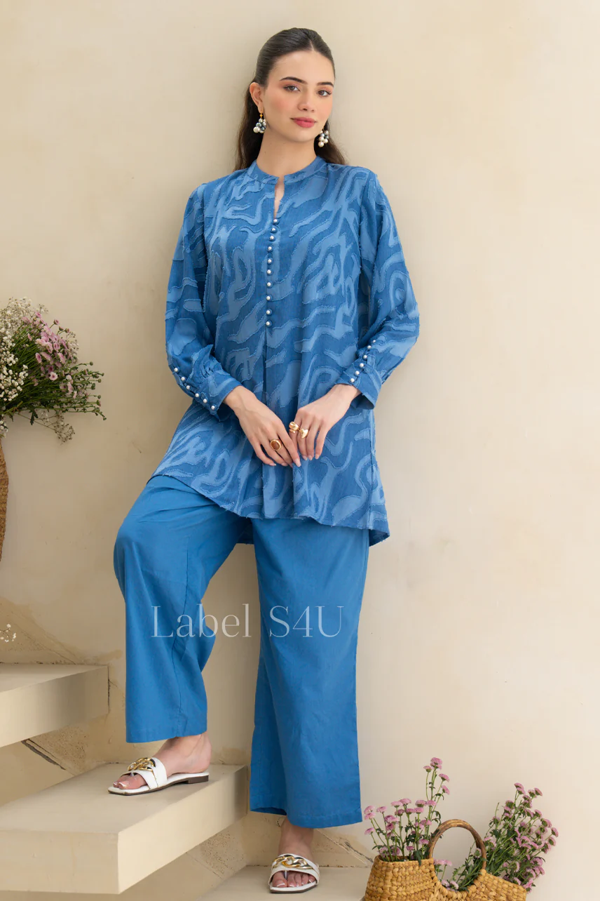 Ocean Blue Abstract Cotton Co-Ord Set