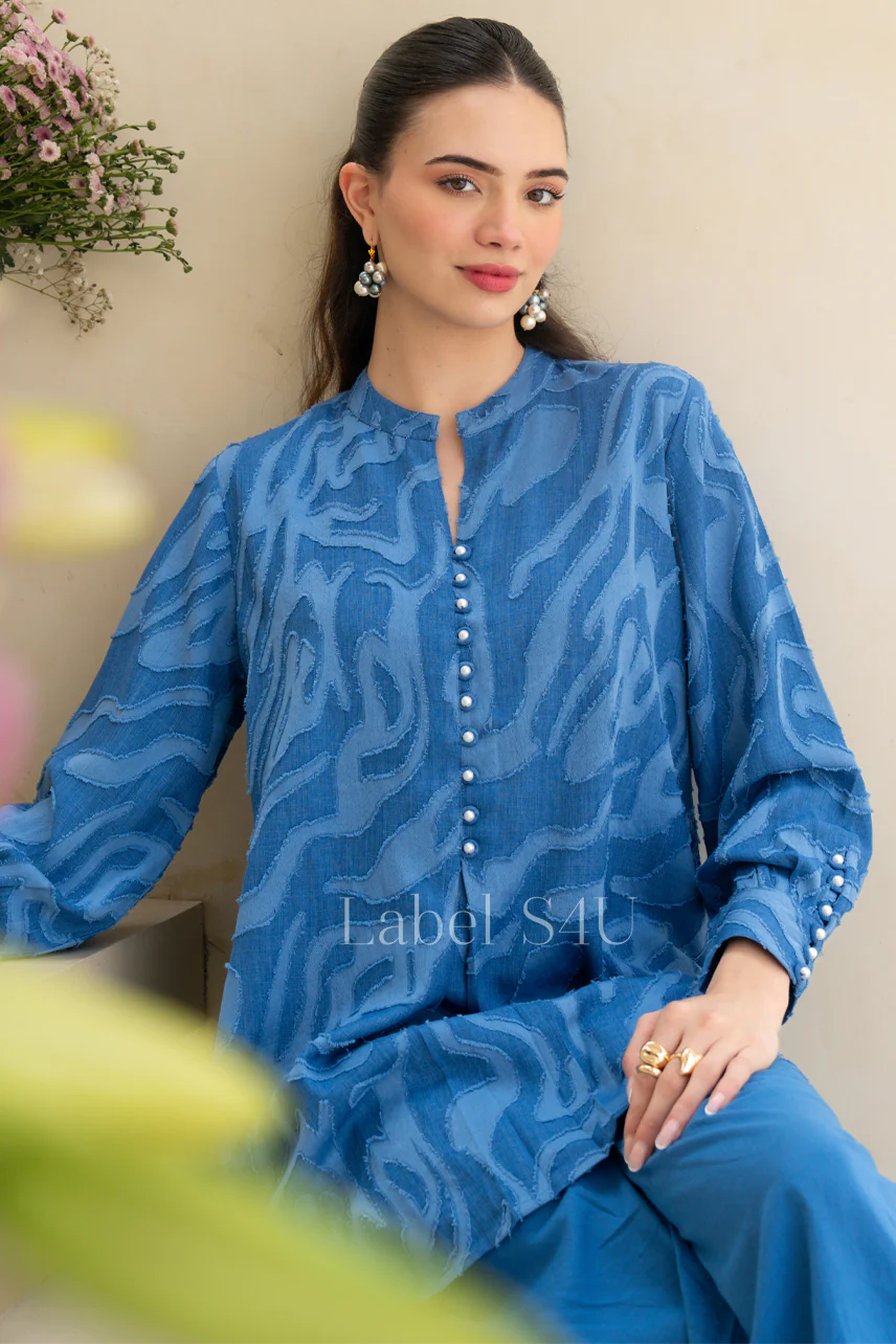 Ocean Blue Abstract Cotton Co-Ord Set - Image 2