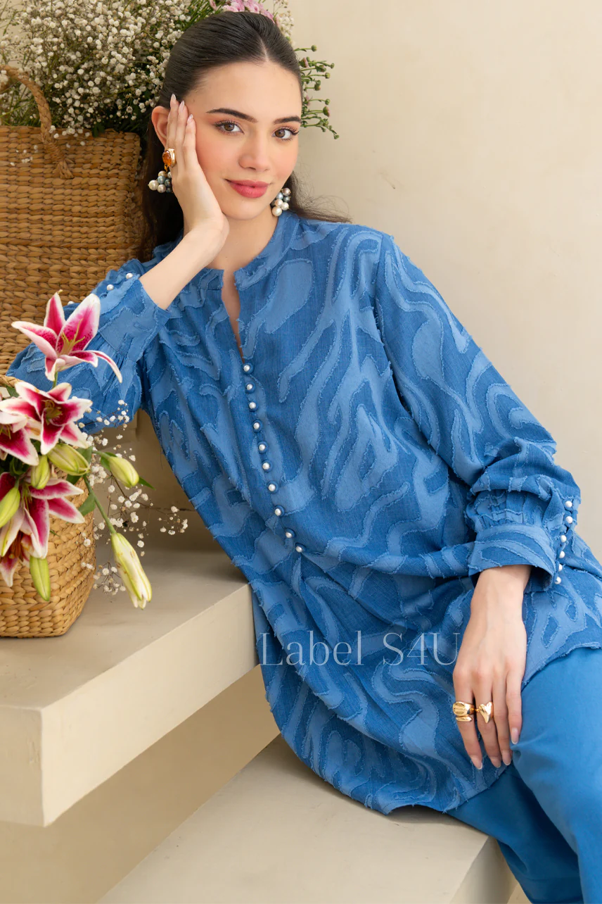 Ocean Blue Abstract Cotton Co-Ord Set - Image 4