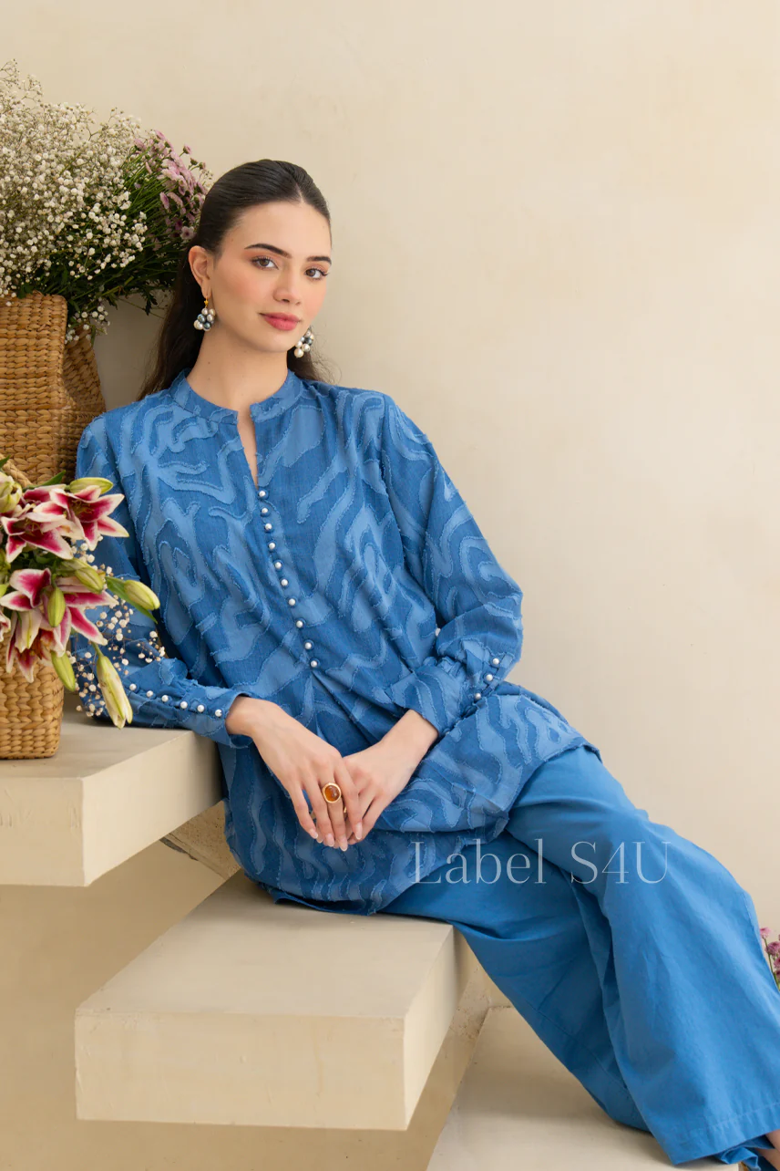 Ocean Blue Abstract Cotton Co-Ord Set - Image 5