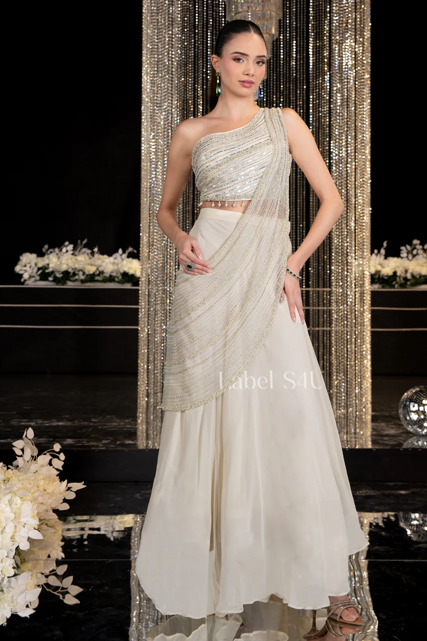 Off-White Shimmer-Skirt Set - Image 3