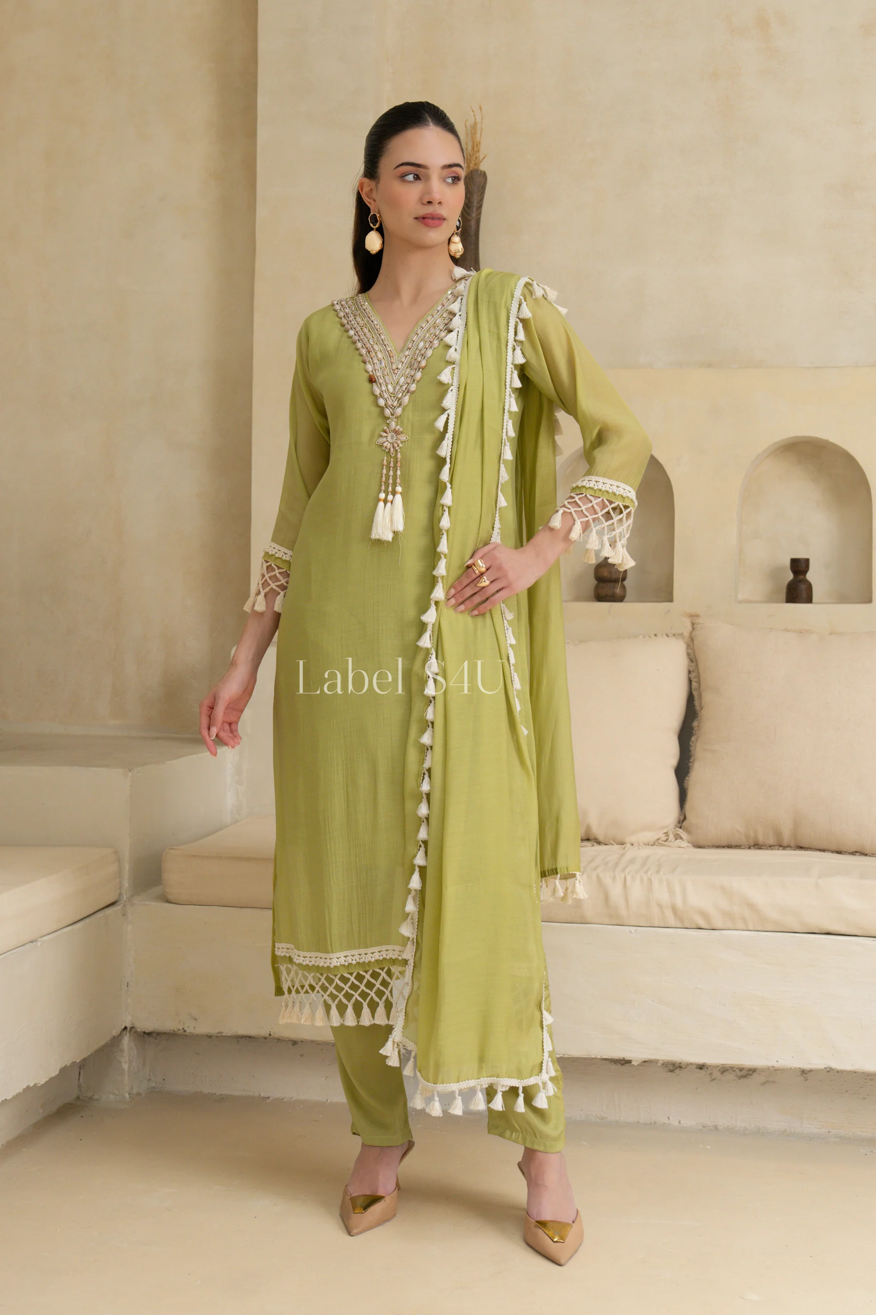 Olive Glow Handwork Suit Set