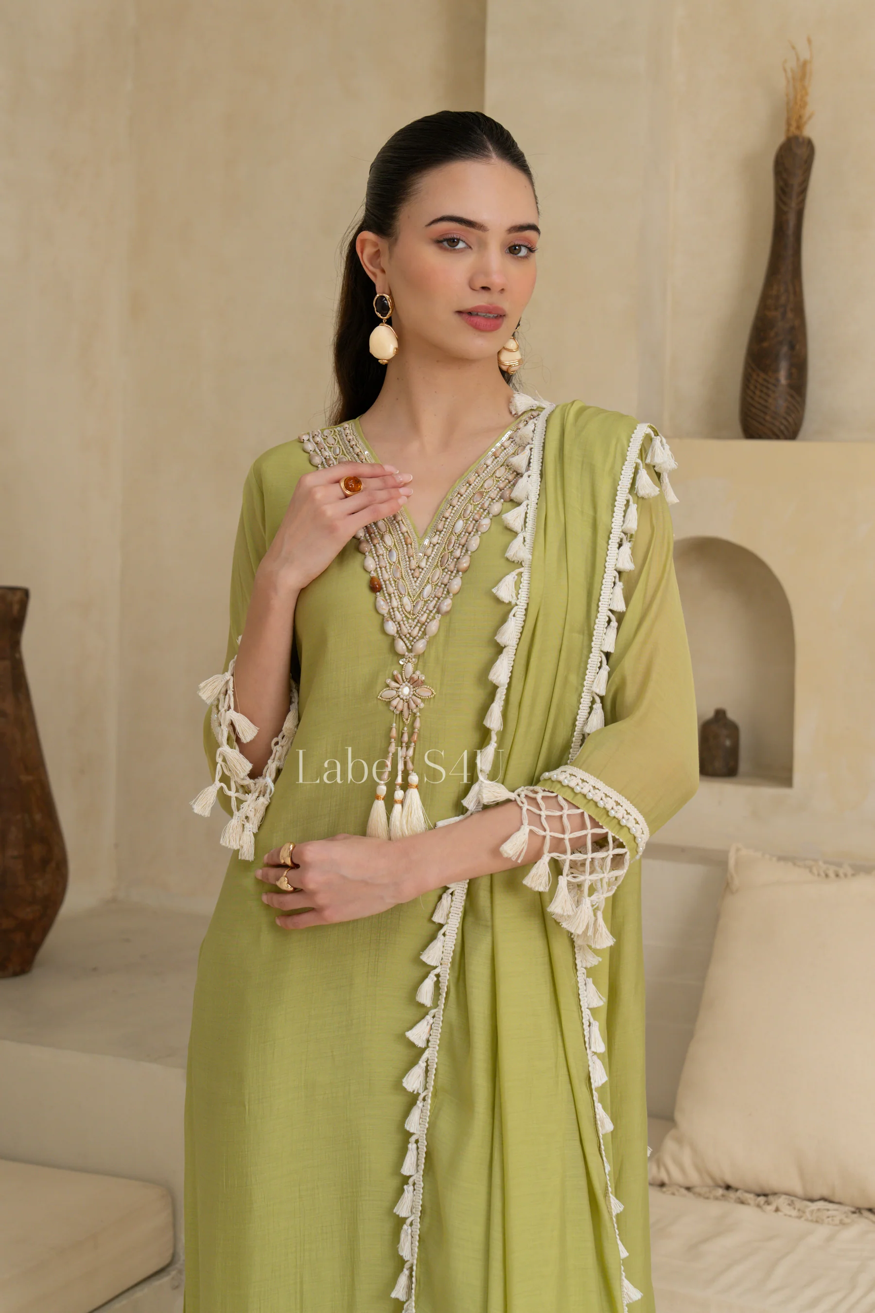 Olive Glow Handwork Suit Set - Image 2