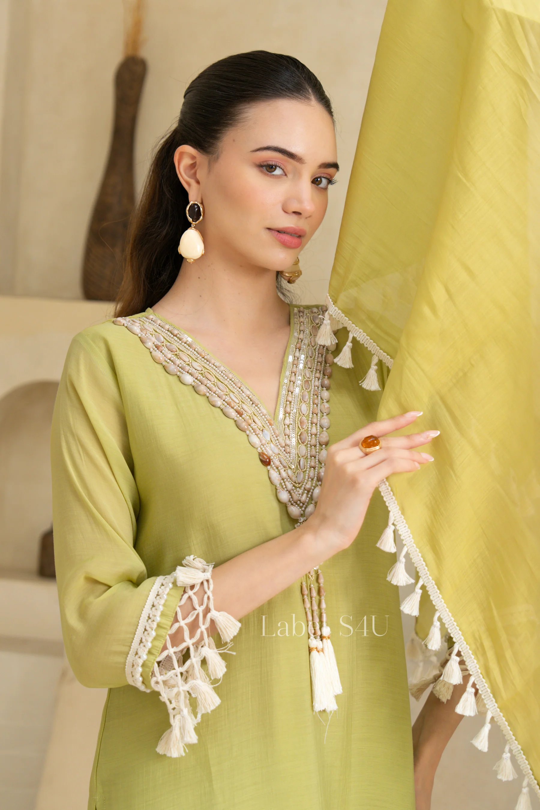 Olive Glow Handwork Suit Set - Image 3