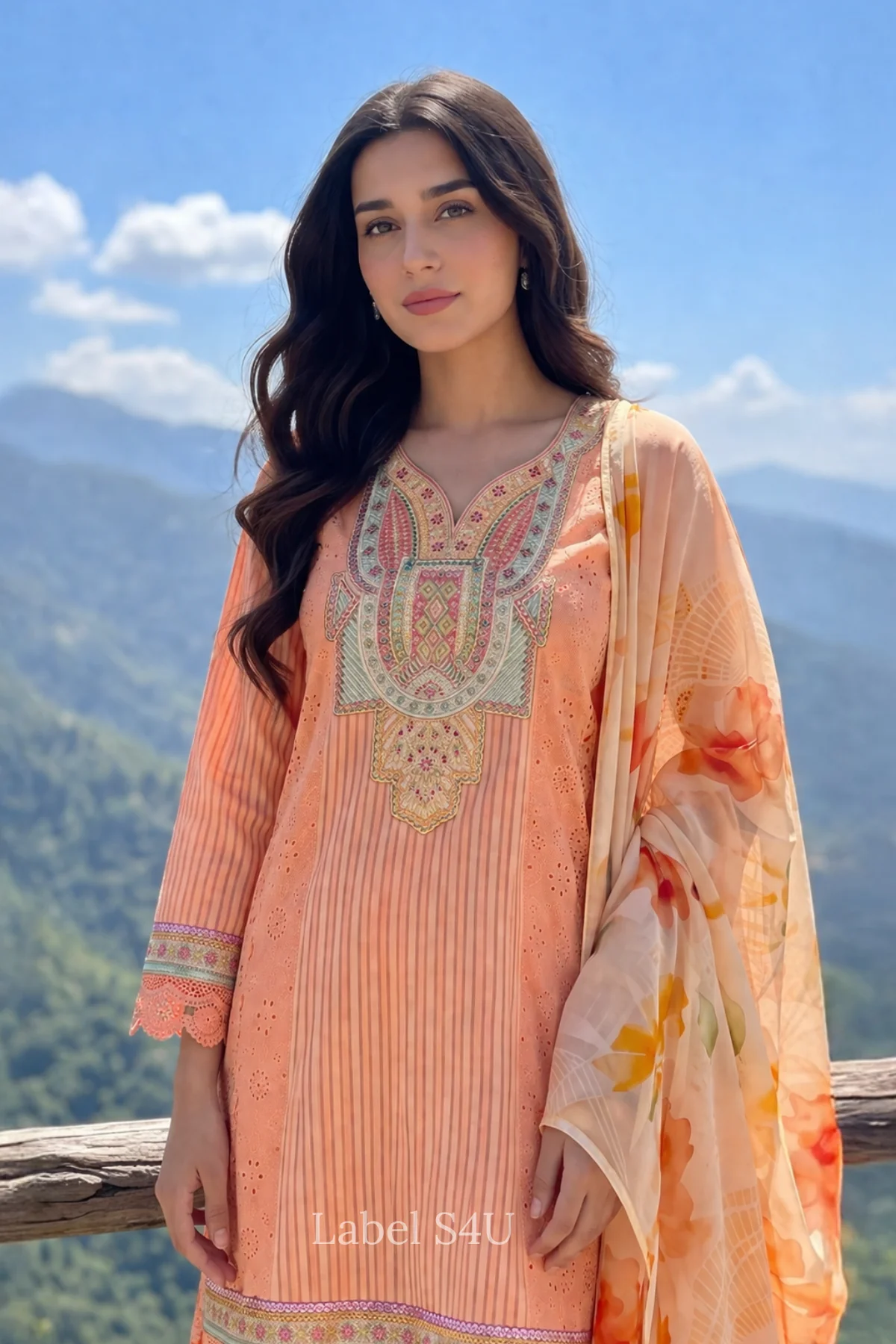 Peach Poetry Printed-Suit Set - Image 3