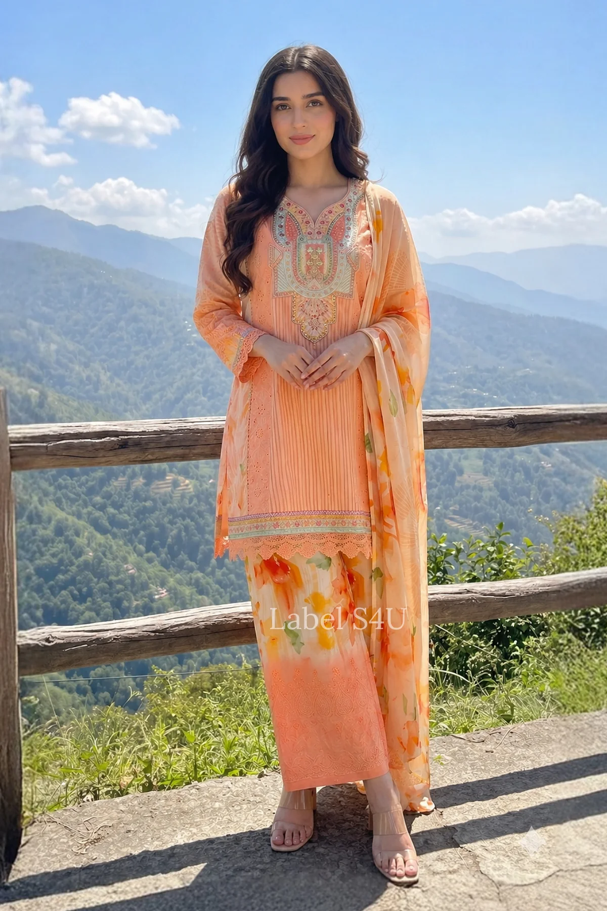 Peach Poetry Printed-Suit Set - Image 4