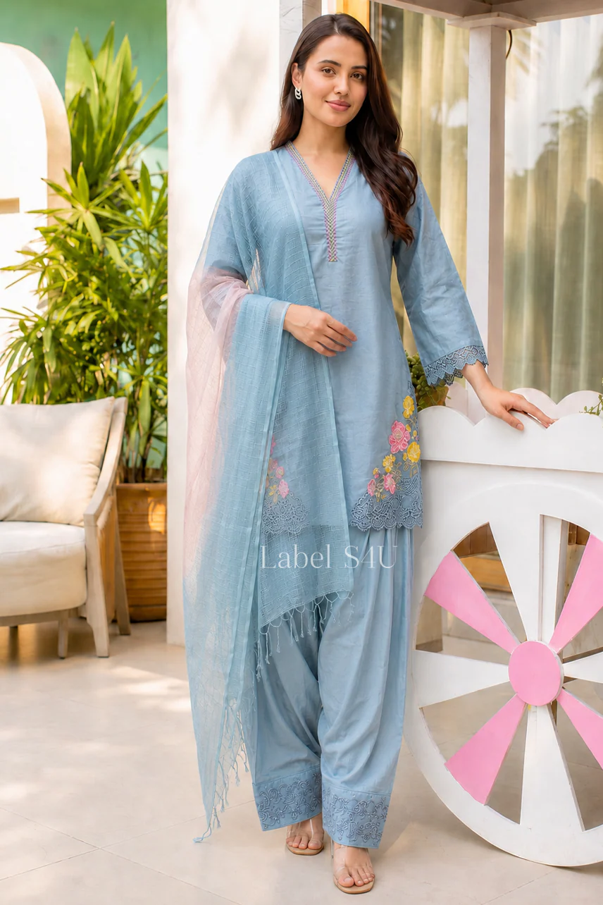 Petal Grace Cotton Farshi Salwar Set - Image 3