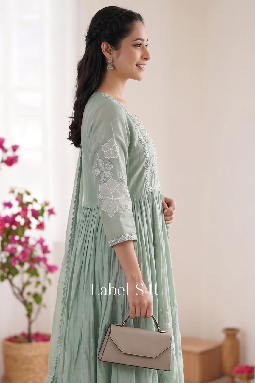 Pista Floral Glow Anarkali Set - Image 2