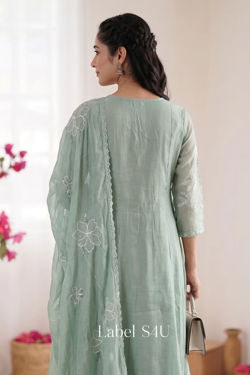 Pista Floral Glow Anarkali Set - Image 3