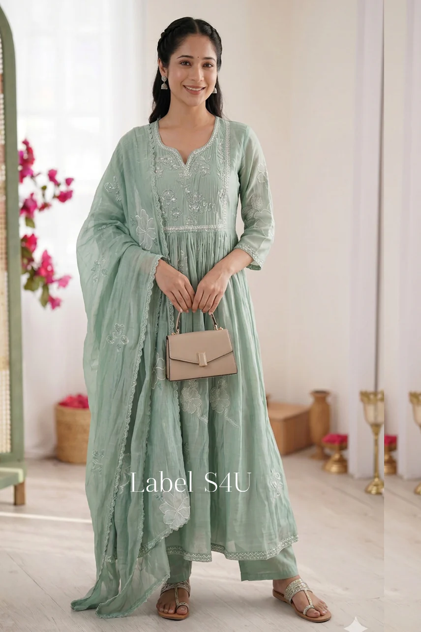 Pista Floral Glow Anarkali Set - Image 4