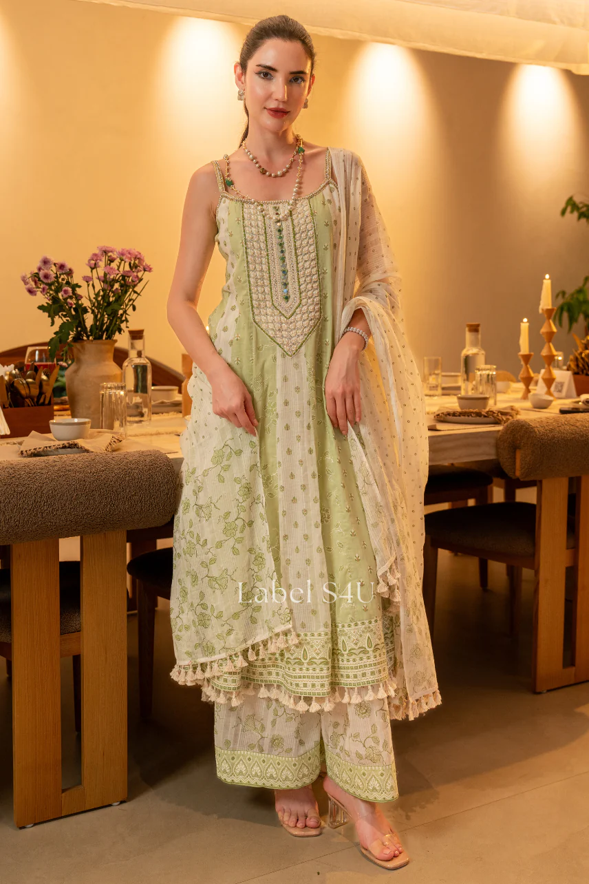 Pistachio Bloom Cotton Anarkali Set - Image 2