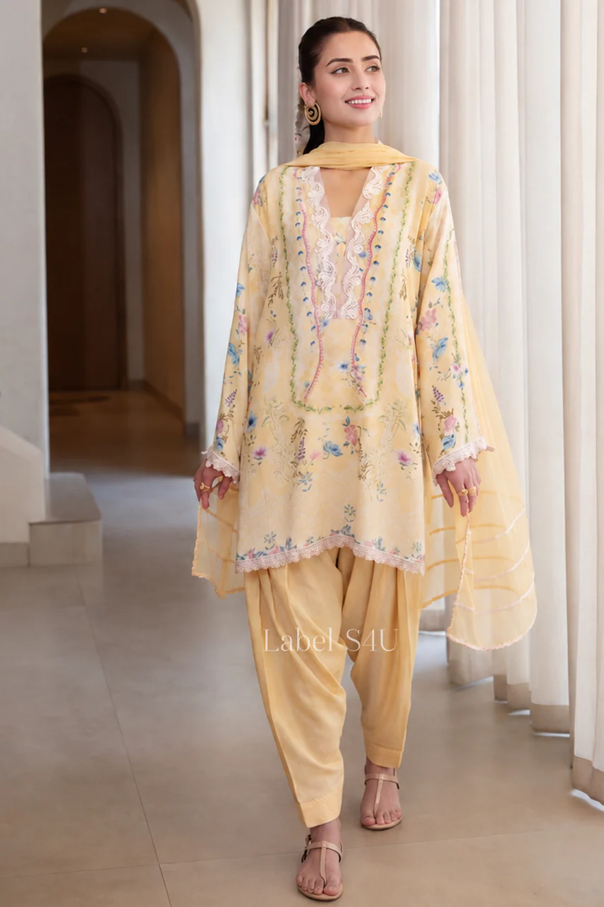 Pretty In Yellow Farshi Salwar Set - Image 3