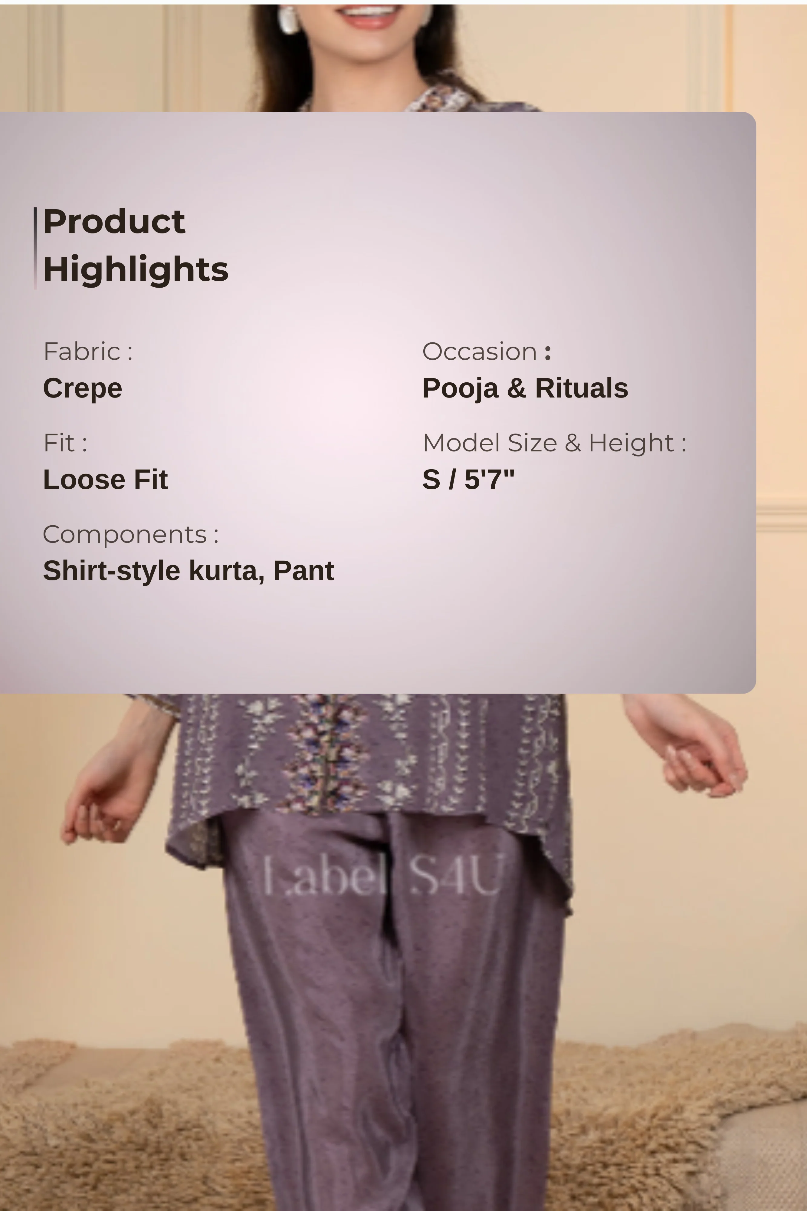 Purple Printed Crepe -Co-ord set - Image 3