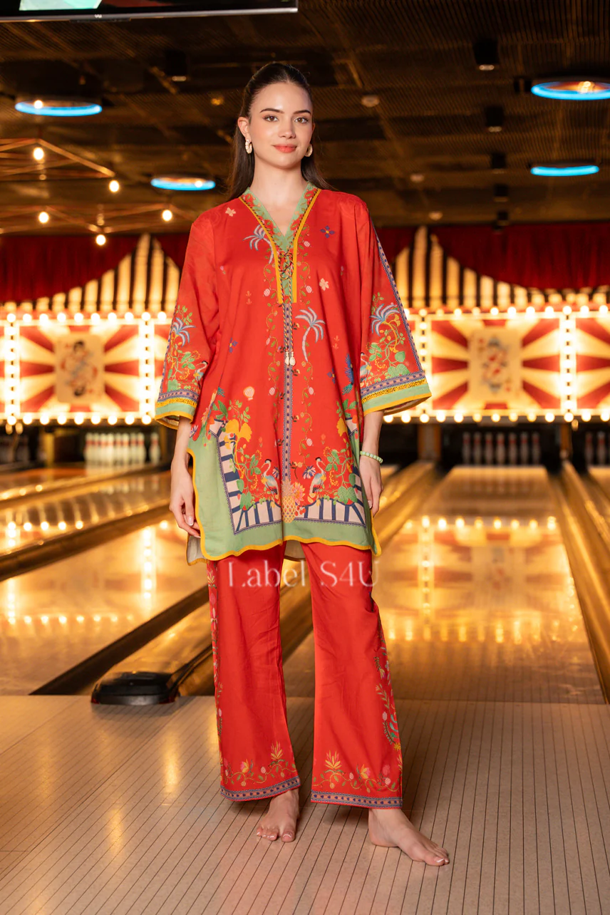 Red Carnival Cotton Lawn-Co-ord Set