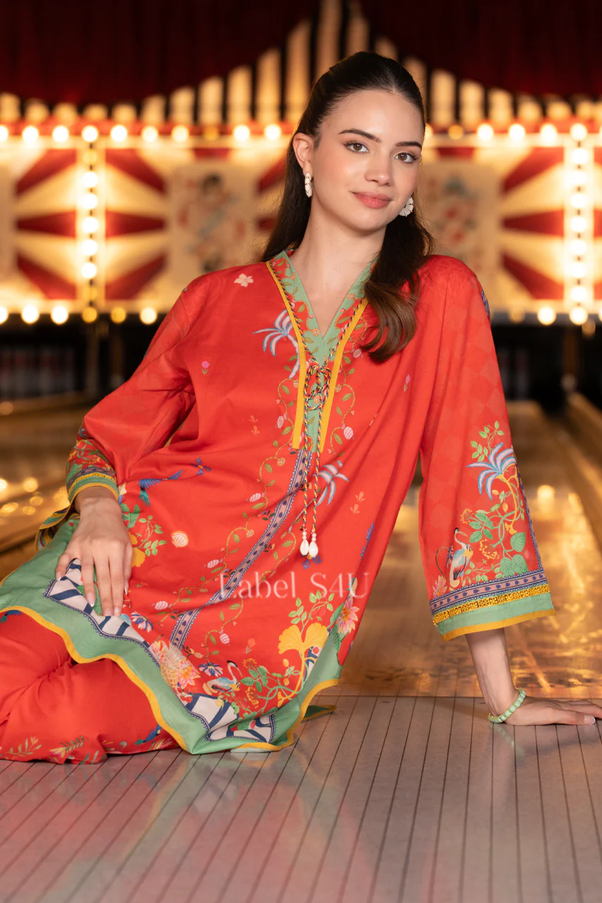 Red Carnival Cotton Lawn-Co-ord Set - Image 2