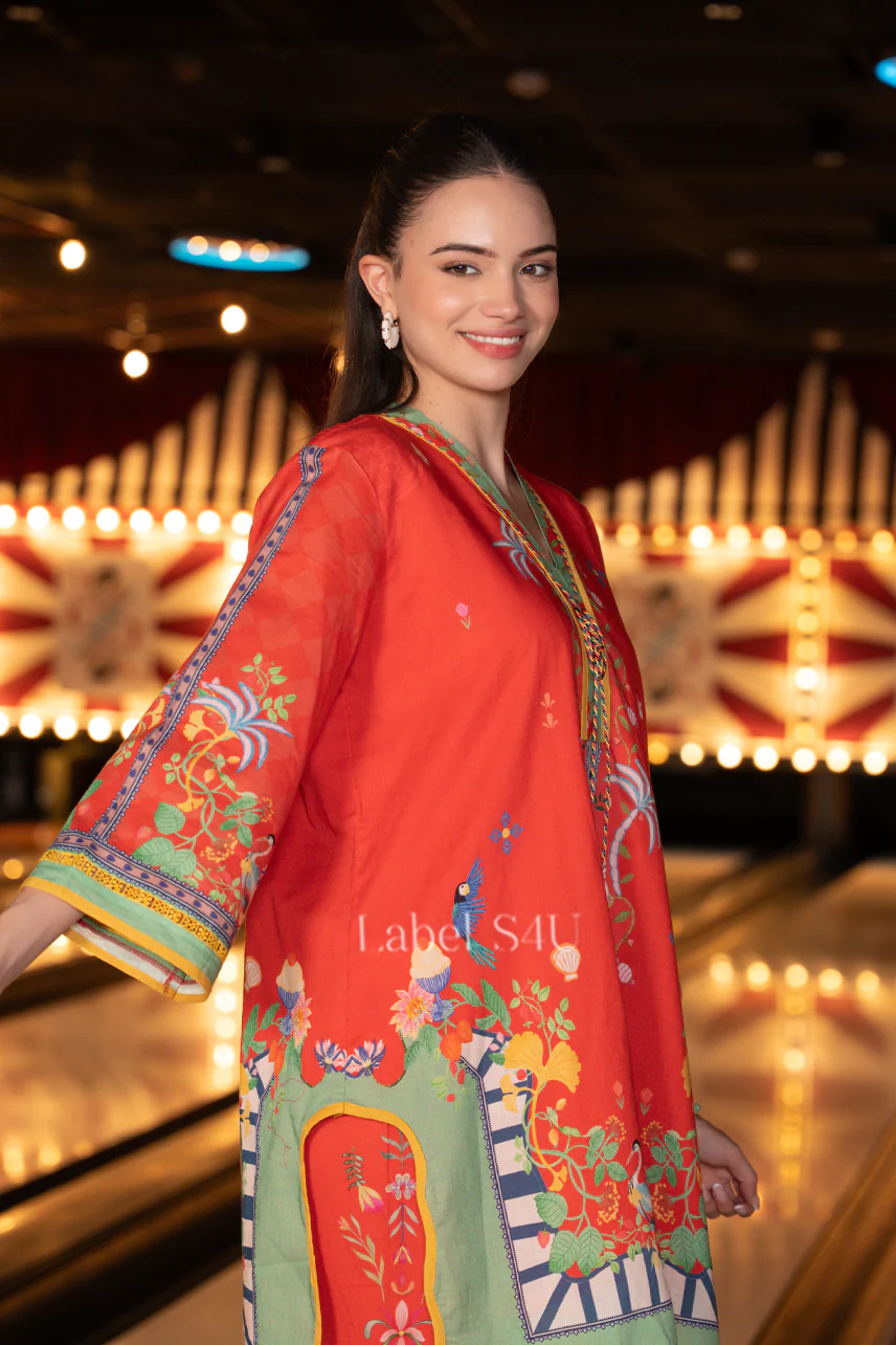 Red Carnival Cotton Lawn-Co-ord Set - Image 3