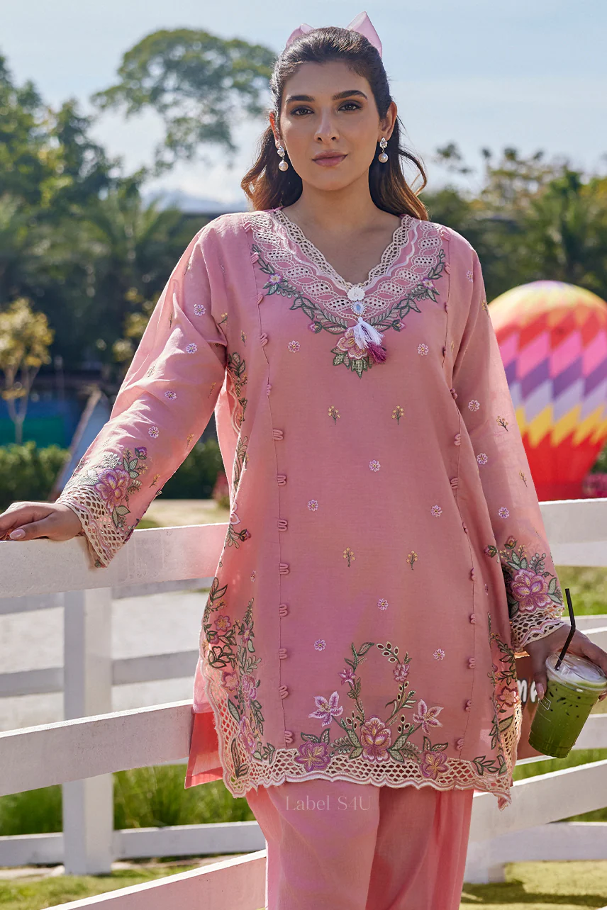 Roselle Pink Embroidered-Co-ord Set - Image 3
