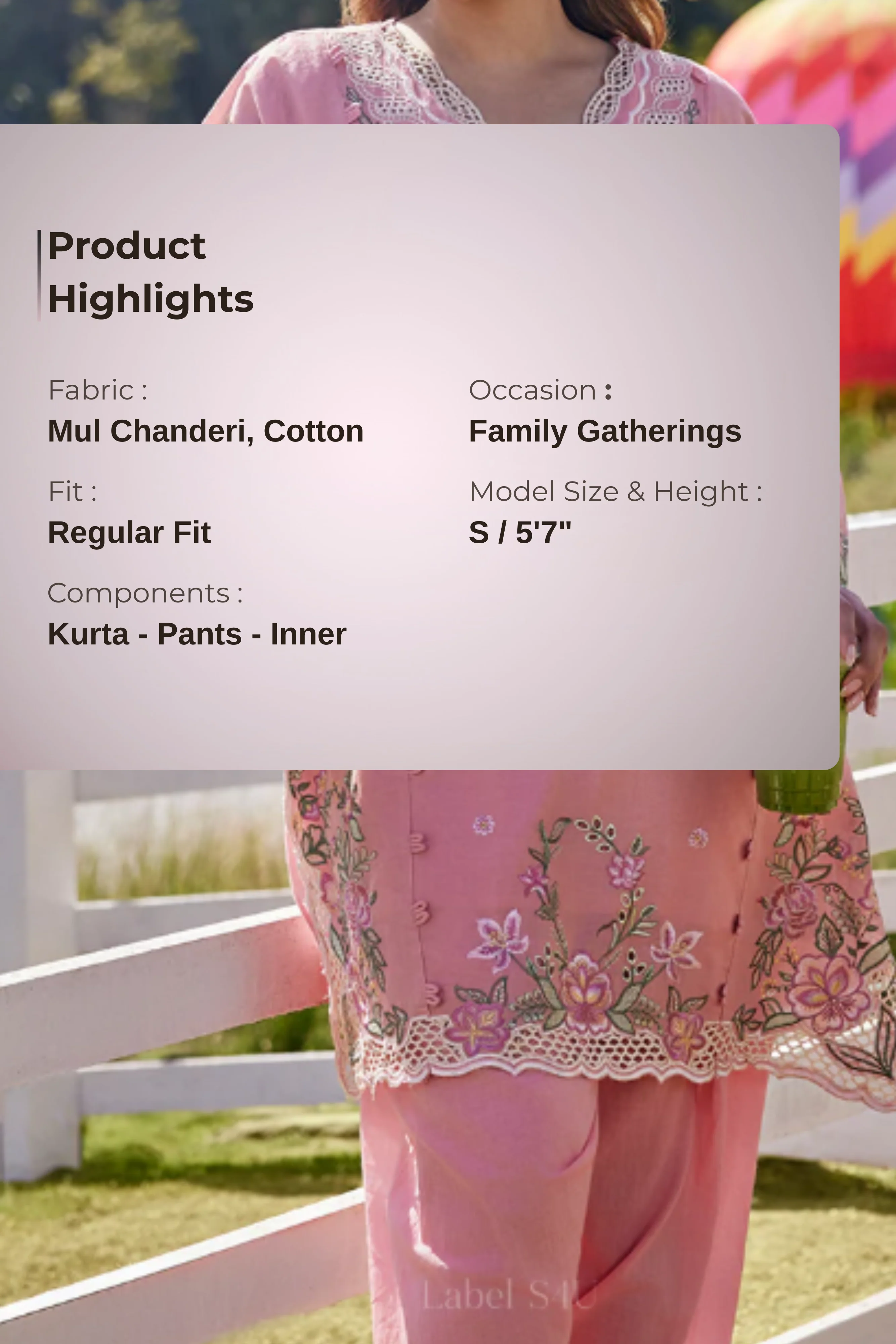 Roselle Pink Embroidered-Co-ord Set - Image 4