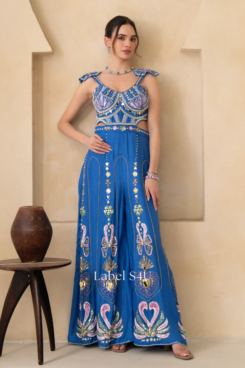 Royale Blue Handwork Jumpsuit - Image 3