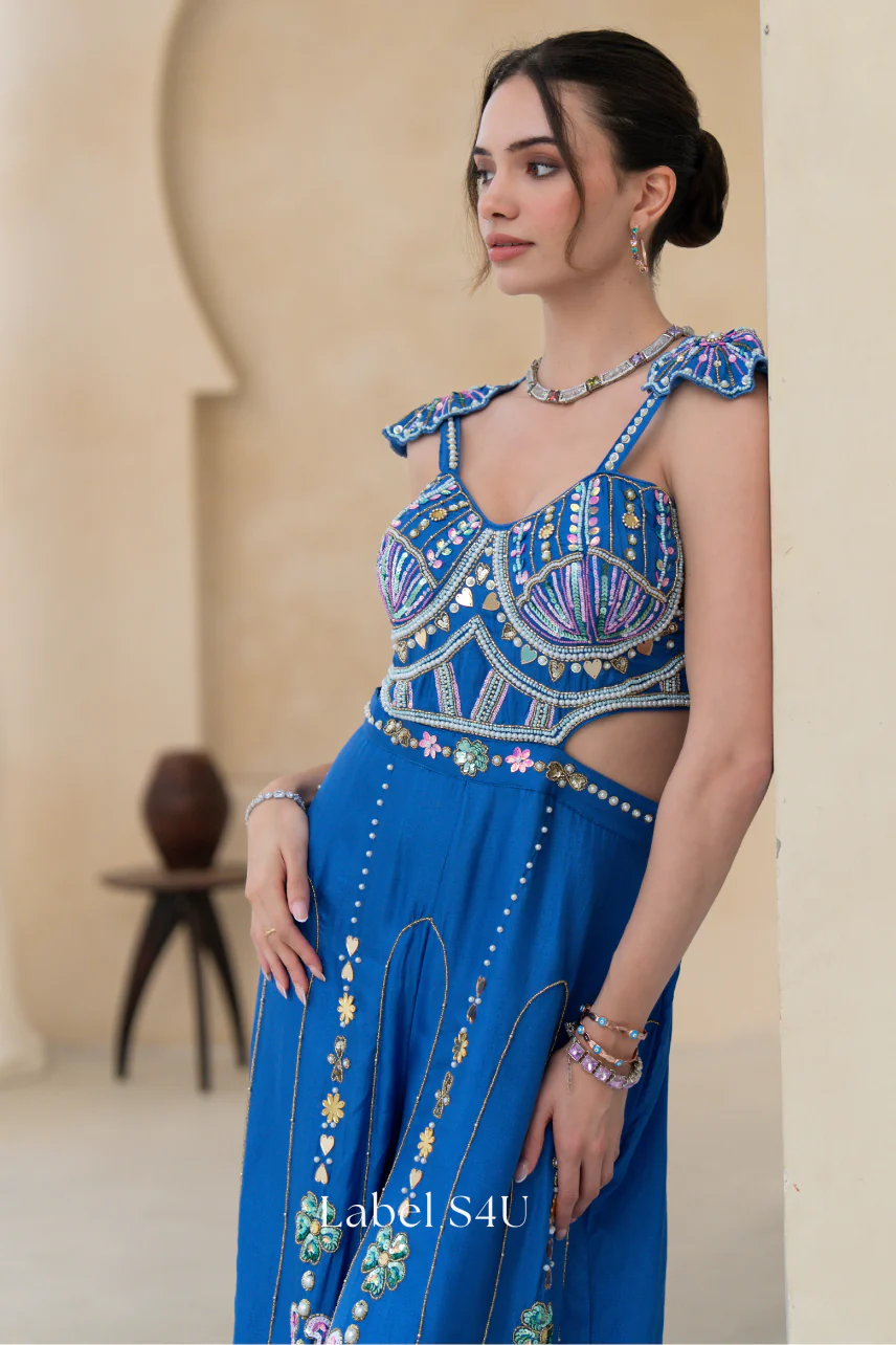 Royale Blue Handwork Jumpsuit - Image 4