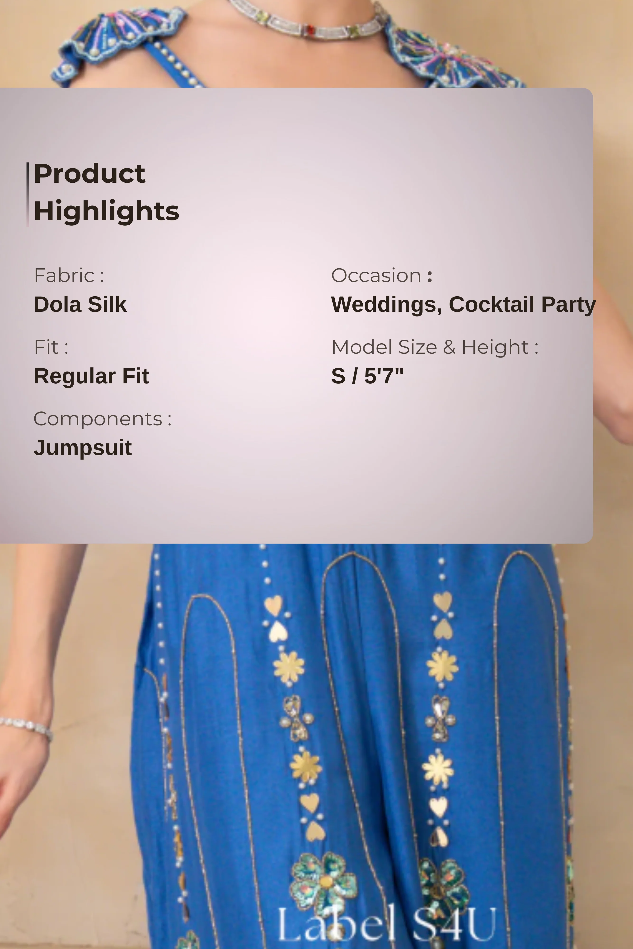 Royale Blue Handwork Jumpsuit - Image 5