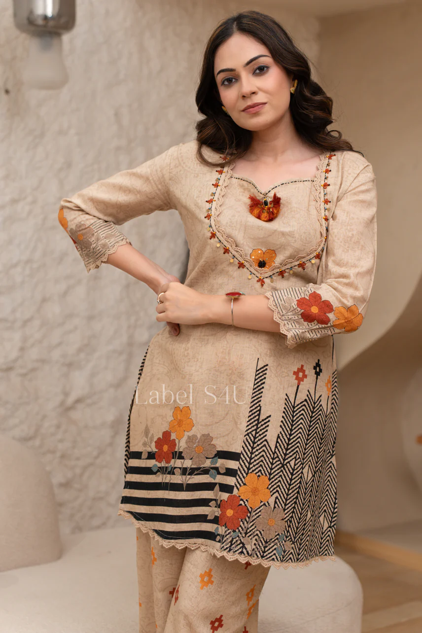 Rust Beige Flora Linen Co-ord Set - Image 2