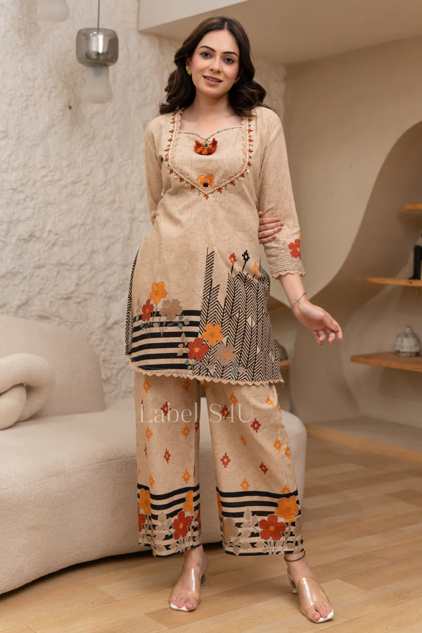 Rust Beige Flora Linen Co-ord Set - Image 3